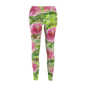 Green Rose Floral Print Women's Tights / Casual Leggings -Made in USA(US Size: XS-2XL)-Casual Leggings-M-Heidi Kimura Art LLC