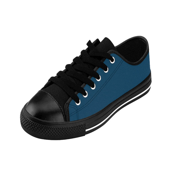 Teal Blue Priest Lake Solid Color Designer Men's Low Top Running Sneakers Shoes-Men's Low Top Sneakers-Heidi Kimura Art LLC