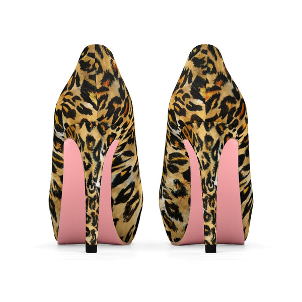 Snow Leopard Animal Skin Pattern Designer Women's 4" Platform Heels Pumps (US Size: 5-11)-4 inch Heels-Heidi Kimura Art LLC