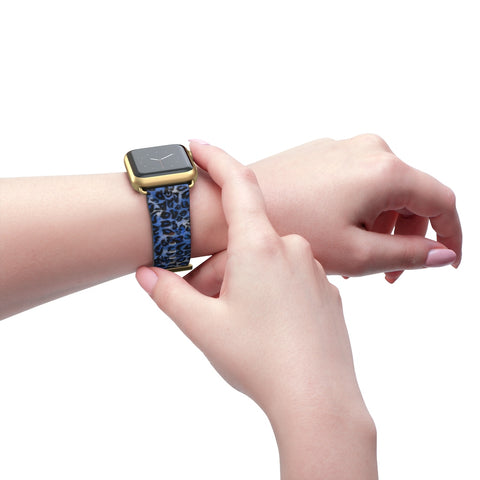 Blue Leopard Animal Print 38mm/42mm Watch Band For Apple Watch- Made in USA-Watch Band-Heidi Kimura Art LLC