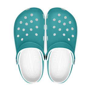 Turquoise Blue Color Unisex Clogs, Best Solid Blue Color Classic Solid Color Printed Adult's Lightweight Anti-Slip Unisex Extra Comfy Soft Breathable Supportive Clogs Flip Flop Pool Water Beach Slippers Sandals Shoes For Men or Women, Men's US Size: 3.5-12, Women's US Size: 4-12