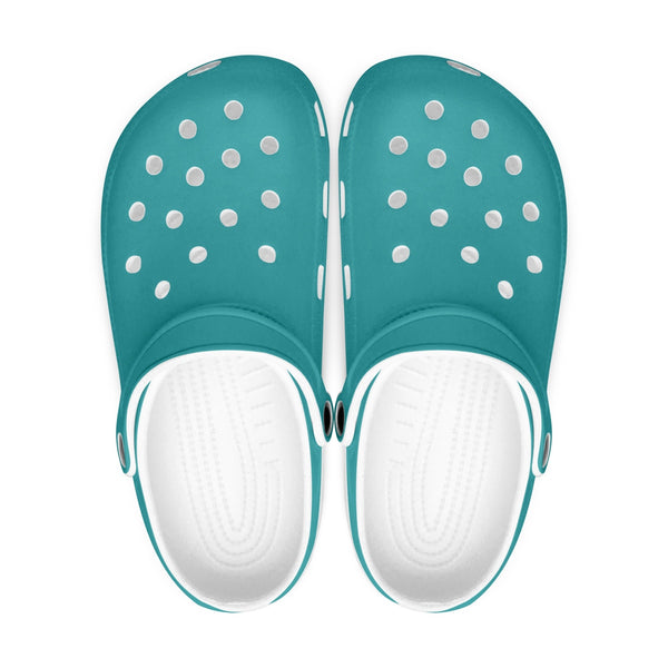 Turquoise Blue Color Unisex Clogs, Best Solid Blue Color Classic Solid Color Printed Adult's Lightweight Anti-Slip Unisex Extra Comfy Soft Breathable Supportive Clogs Flip Flop Pool Water Beach Slippers Sandals Shoes For Men or Women, Men's US Size: 3.5-12, Women's US Size: 4-12