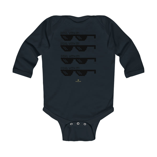 Funny "Deal With It" Cute Baby Boy/Girls Infant Kids Long Sleeve Bodysuit -Made in USA-Infant Long Sleeve Bodysuit-Black-NB-Heidi Kimura Art LLC