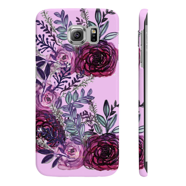 Pale Pink Slim iPhone/ Samsung Galaxy Floral Purple Rose Phone Case, Made in UK-Phone Case-Samsung Galaxy S6 Slim-Glossy-Heidi Kimura Art LLC