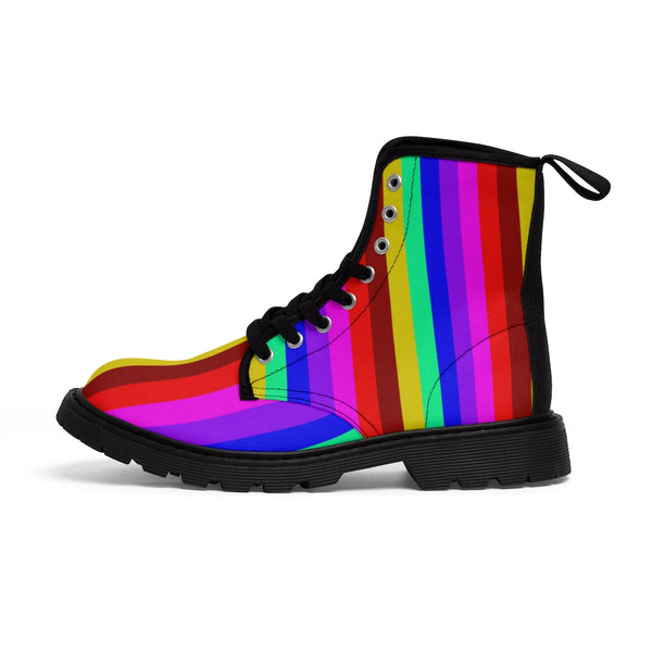 Rainbow Gay Pride Ladies' Boots, Designer Modern Gay Friendly Color Rainbow Stripes Printed Fashion Boots For Ladies, Modern Vertical Stripes Striped Modern Modern Essential Casual Fashion Hiking Boots, Canvas Hiker's Shoes For Mountain Lovers, Stylish Premium Combat Boots, Designer Women's Winter Lace-up Toe Cap Hiking Boots Shoes For Women (US Size 6.5-11)