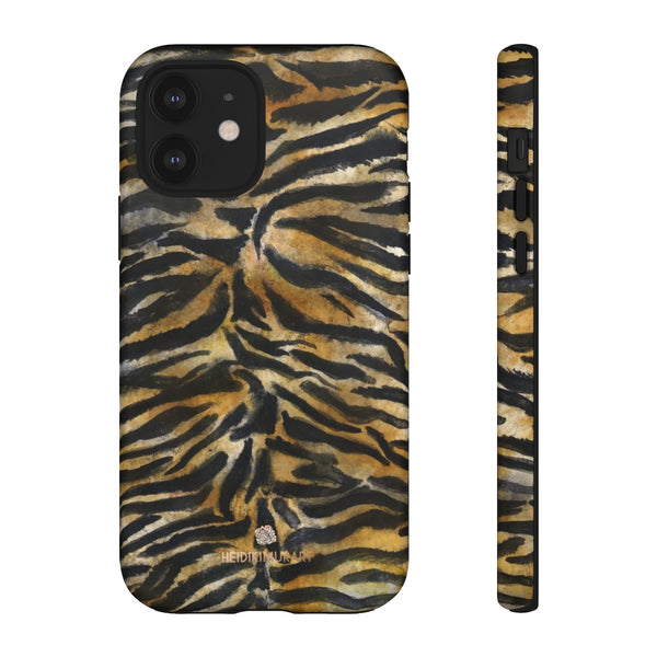 Brown Tiger Striped Tough Cases, Animal Print Best Designer Phone Case-Made in USA-Phone Case-Printify-iPhone 12-Matte-Heidi Kimura Art LLC