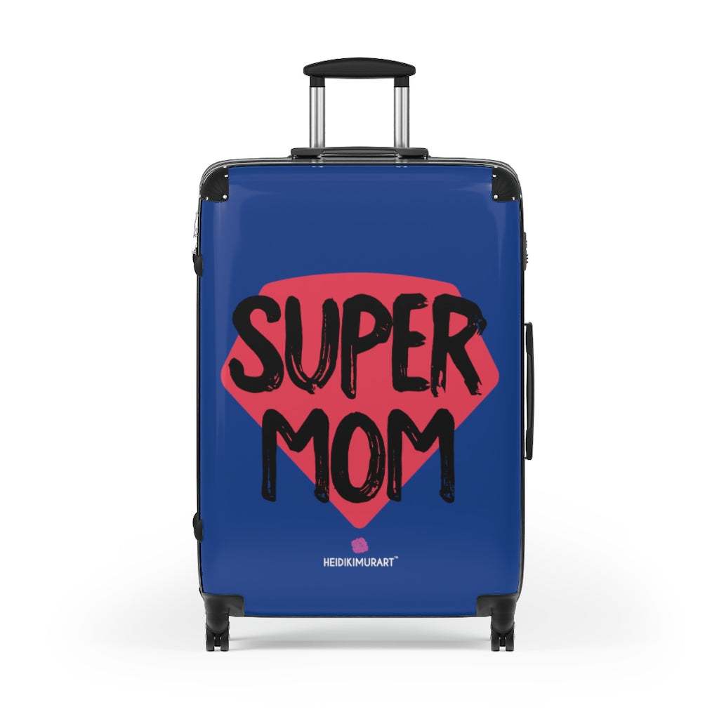 Super Mom's Designer Suitcases, Mom's Day Blue and Red Designer Suitcase Luggage (Small, Medium, Large) Unique Cute Spacious Versatile and Lightweight Carry-On or Checked In Suitcase, Best Personal Superior Designer Adult's Travel Bag Custom Luggage - Gift For Him or Her - Made in USA/ UK