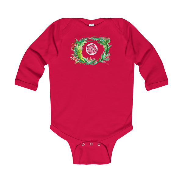 Fall Floral Print Baby's Infant Cotton Long Sleeve Bodysuit -Made in UK (UK Size: 6M-24M)-Kids clothes-Red-12M-Heidi Kimura Art LLC