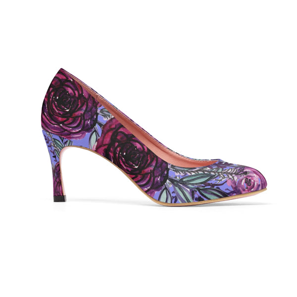 Romantic Purple Rose Floral Print Designer Women's High Heels (US Size: 5-11)-3 inch Heels-Heidi Kimura Art LLC
