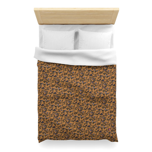 Brown Floral Microfiber Duvet Cover