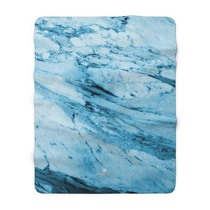 Modern Blue Marble Abstract Print Designer Cozy Sherpa Fleece Blanket-Made in USA-Blanket-60" x 80"-Heidi Kimura Art LLC
