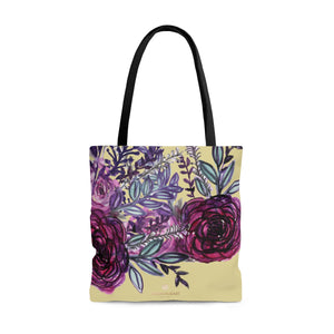 Pastel Yellow Rose Flower Floral Print Designer Women's Tote Bag - Made in USA-Tote Bag-Large-Heidi Kimura Art LLC