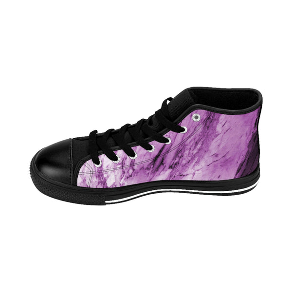 Pink Marble Print Men's Sneakers, Pink Purble Abstract Designer Men's High Top Sneakers