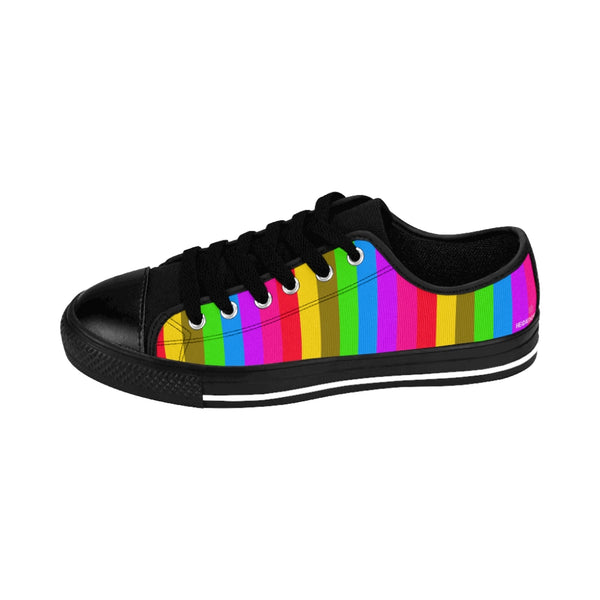 Rainbow Stripes Best Women's Sneakers, Gay Pride Vertical Striped Ladies' Tennis Shoes Low Tops