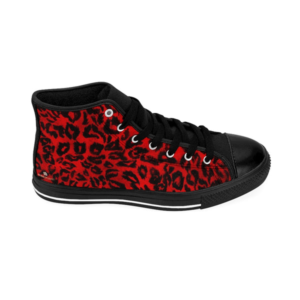 Red Leopard Women's Sneakers, Animal Print Designer High-top Fashion Tennis Shoes-Shoes-Printify-Black-US 9-Heidi Kimura Art LLCRed Leopard Women's Sneakers, Animal Print 5" Calf Height Women's High-Top Sneakers Running Canvas Shoes (US Size: 6-12)