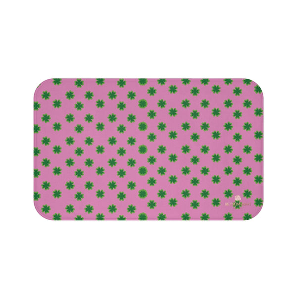 Pink Green Clover Print St. Patrick's Day Bathroom Microfiber Bath Mat- Printed in USA-Bath Mat-Large 34x21-Heidi Kimura Art LLC