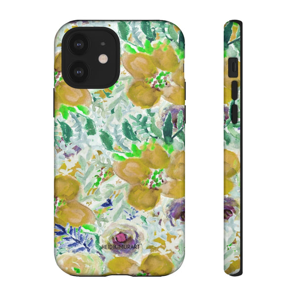 Yellow Floral Designer Tough Cases, Mixed Flower Print Best Designer Case Mate Best Tough Phone Case For iPhones and Samsung Galaxy Devices-Made in USA