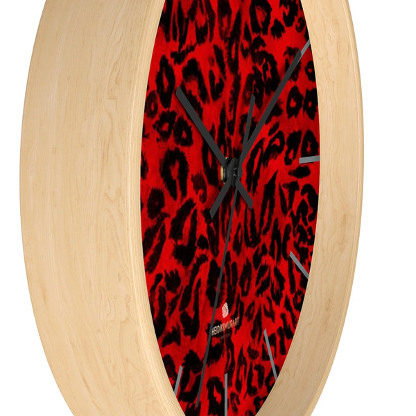 Red Leopard Animal Print Large Unique Indoor Designer 10" dia. Wall Clocks- Made in USA-Wall Clock-Heidi Kimura Art LLC