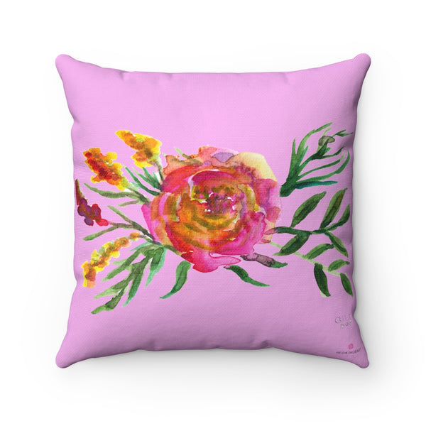 Cute Pink Rose Floral Flower Watercolor Print Square Pillow 14"/16"/18"/20"-Pillow-Heidi Kimura Art LLC