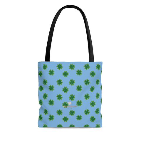 Blue White Green Clover Print St. Patrick's Day Irish Style Designer Tote Bag- Made in USA-Tote Bag-Large-Heidi Kimura Art LLC