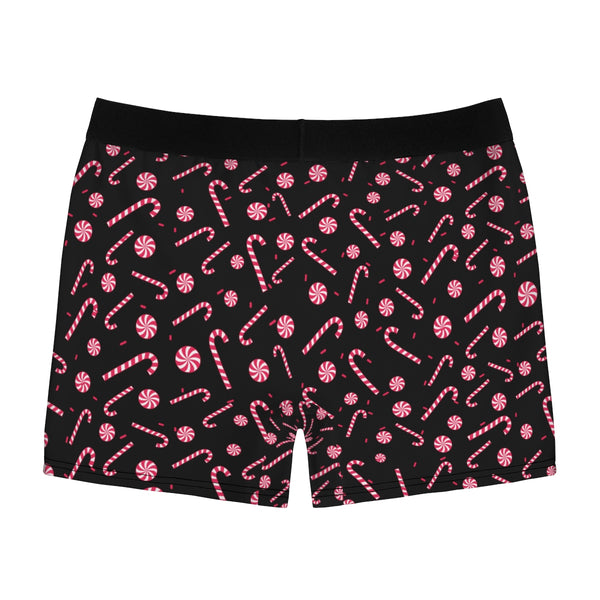 Black Christmas Red Candy Cane Print Premium Men's Boxer Briefs Underwear-Men's Underwear-Heidi Kimura Art LLC