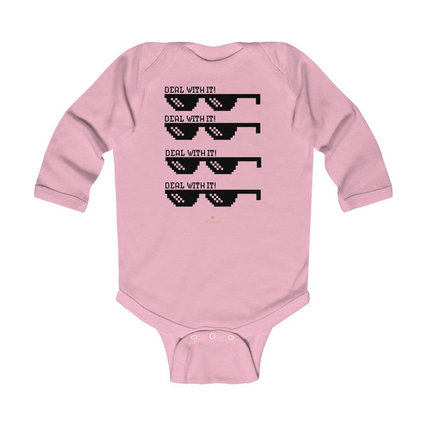 Funny "Deal With It" Cute Baby Boy/Girls Infant Kids Long Sleeve Bodysuit -Made in USA-Infant Long Sleeve Bodysuit-Pink-NB-Heidi Kimura Art LLC
