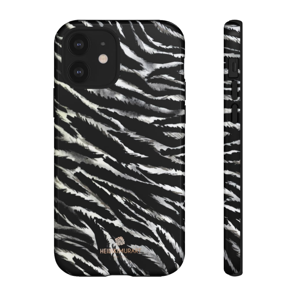 White Tiger Stripe Phone Case, Animal Print Tough Designer Phone Case -Made in USA-Phone Case-Printify-iPhone 12-Glossy-Heidi Kimura Art LLC