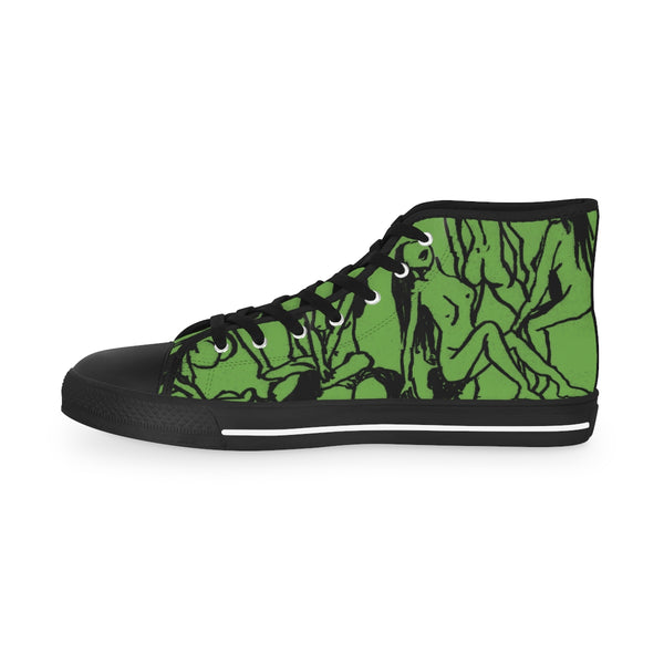 Green Nude Art Men's High Tops, Modern Minimalist Best Men's High Top Sneakers