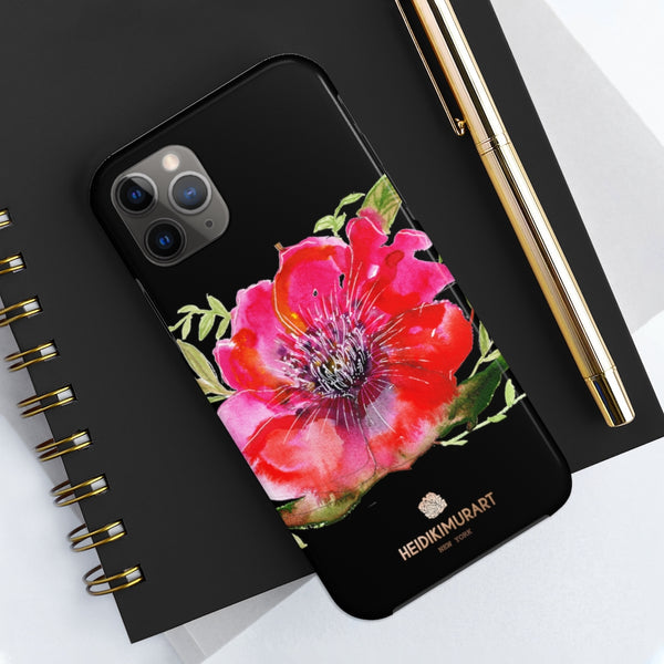 Black Red Hibiscus Phone Case, Flower Floral Print Case Mate Tough Phone Cases-Made in USA - Heidikimurart Limited 