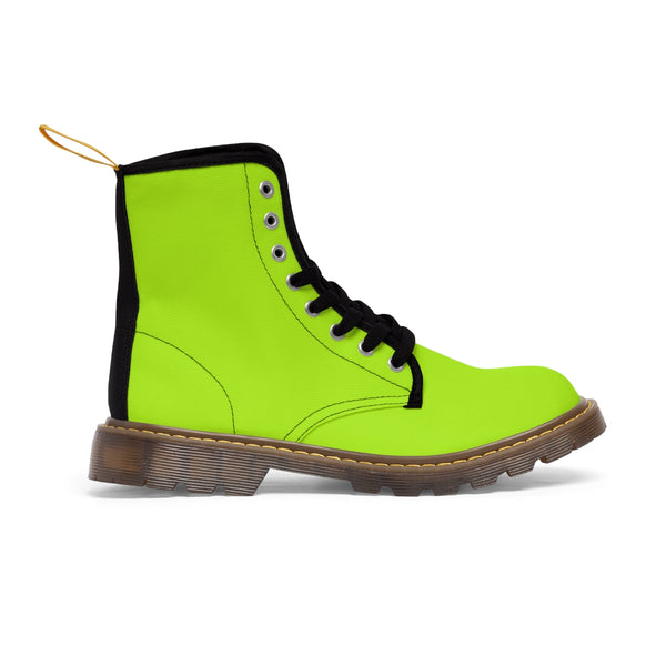 Neon Green Women's Canvas Boots, Bright Green Solid Green Print Winter Boots For Women