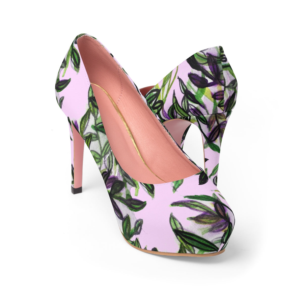 Cherry Blossoms Floral Print Women's Light Pink Designer 4" Platform Heels Shoes-4 inch Heels-US 7-Heidi Kimura Art LLC