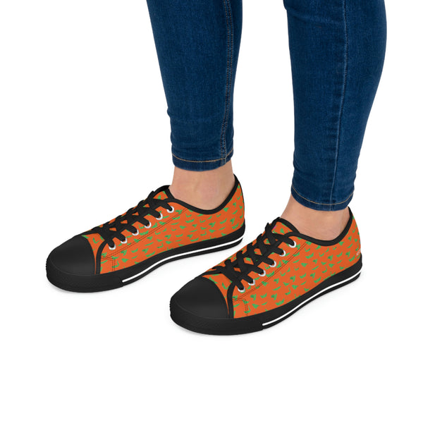 Orange Green Cranes Ladies' Sneakers, Women's Low Top Sneakers, Modern Graphics Japanese Style Origami Print Women's Low Top Sneakers Tennis Shoes, Canvas Fashion Sneakers With Durable Rubber Outsoles and Shock-Absorbing Layer and Memory Foam Insoles (US Size: 5.5-12)
