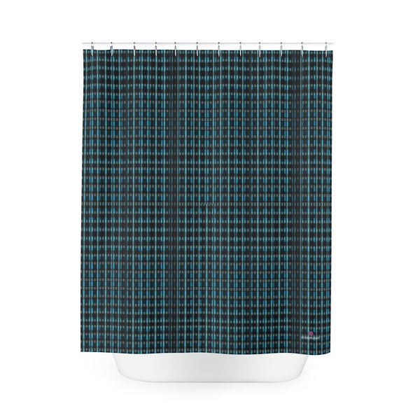 Blue Plaid Polyester Shower Curtain, Plaid Tartan Scottish Style Print Christmas Winter Holiday Festive 71" × 74" Modern Kids or Adults Colorful Best Premium Quality American Style One-Sided Luxury Durable Stylish Unique Interior Bathroom Shower Curtains - Printed in USA