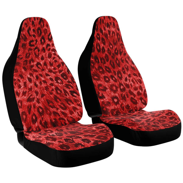 Leopard Car Seat Cover, Red Leopard Animal Print Designer Essential Premium Quality Best Machine Washable Microfiber Luxury Car Seat Cover - 2 Pack For Your Car Seat Protection, Cart Seat Protectors, Car Seat Accessories, Pair of 2 Front Seat Covers, Custom Seat Covers