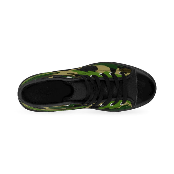 Green Camo Print Men's Sneakers, Green Brown Camouflage Army Military Print Designer Men's Shoes, Men's High Top Sneakers US Size 6-14, Mens High Top Casual Shoes, Unique Fashion Tennis Shoes, Camo Print Printed Sneakers Shoes (US Size: 6-14)