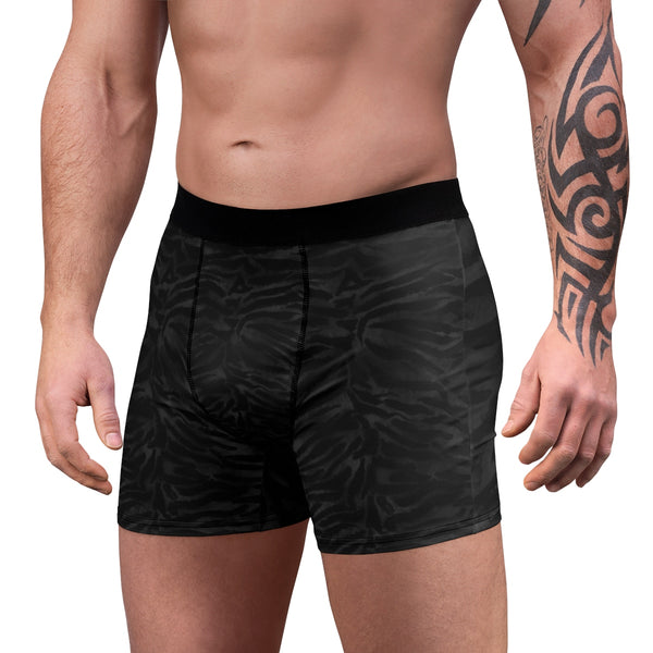 Black Tiger Striped Men's Underwear, Animal Print Men's Boxer Briefs Designer Underwear-Men's Underwear-Heidi Kimura Art LLC