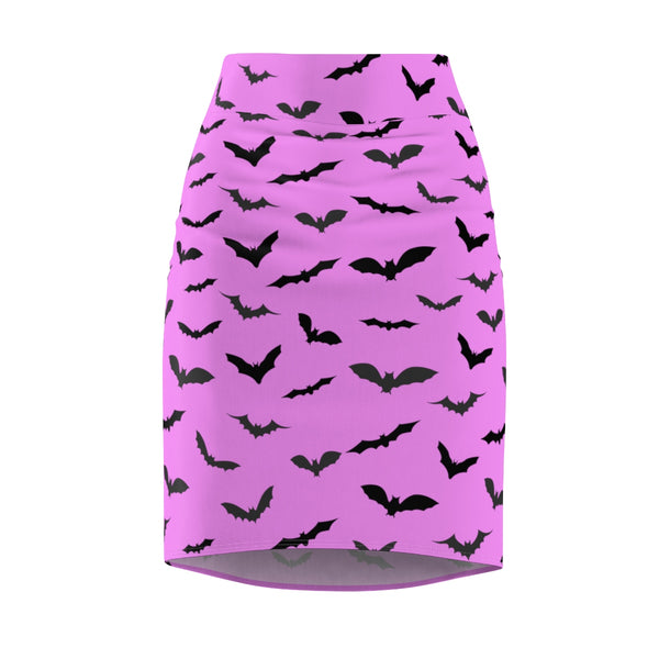 Cute Pink Black Cute Halloween Bats Women's Pencil Skirt- Made in USA (Size: XS-2XL)-Pencil Skirt-Heidi Kimura Art LLC