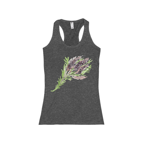 Bright Lavender Floral Women's Racerback Tank - Designed and Made in the USA.-Tank Top-Charcoal Heather-S-Heidi Kimura Art LLC