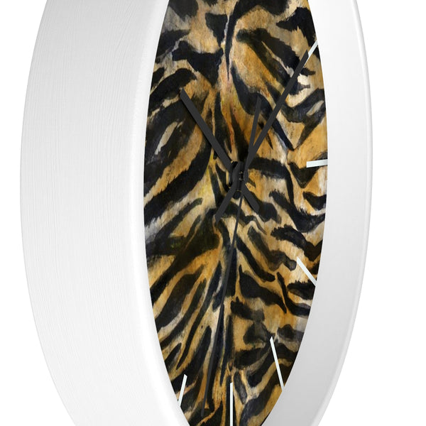Brown Tiger Stripe Wall Clock, Modern Chic Animal Print 10" Dia. Wall Clock- Made in USA-Wall Clock-Heidi Kimura Art LLC