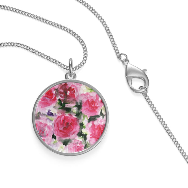 Red Rose Floral Single Loop 18 K Gold/ Sterling Silver-Plated Necklace - Made in USA-Necklace-Silver-30"-indigocoin-Heidi Kimura Art LLC