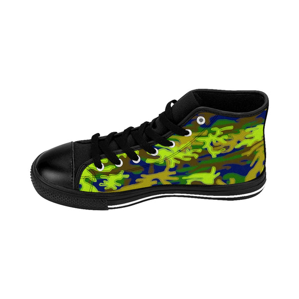 Navy Blue Green Camouflage Army Military Print Men's High-top Sneakers Tennis Shoes-Men's High Top Sneakers-Heidi Kimura Art LLC