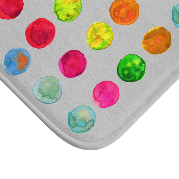 Light Ash Gray Colorful Watercolor Polka Dots Print Microfiber Bath Mat-Made in USA-Bath Mat-Heidi Kimura Art LLC