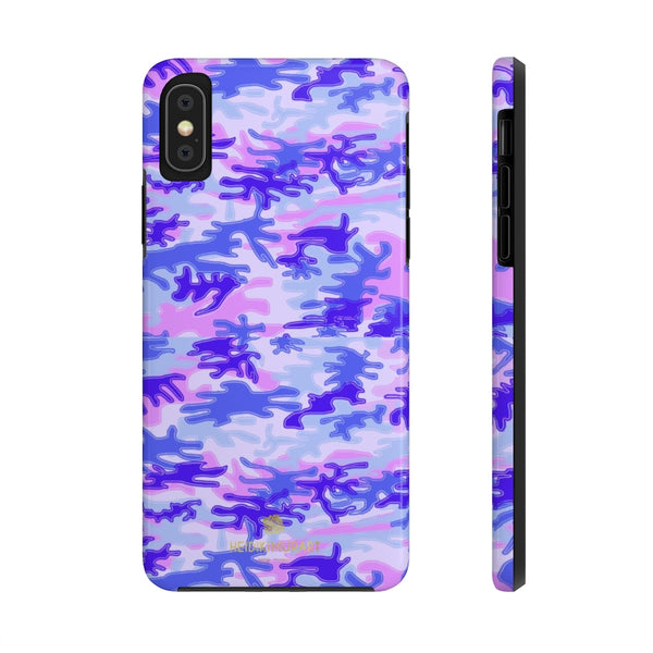 Cute Purple Camo iPhone Case, Pink Army Camouflage Case Mate Tough Phone Cases-Phone Case-Printify-iPhone X Tough-Heidi Kimura Art LLC