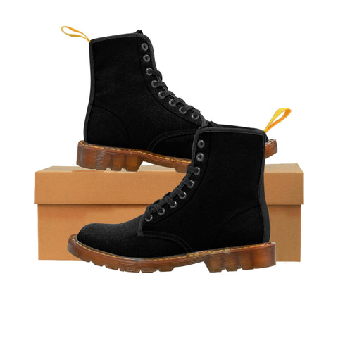 Women's Black Canvas Boots, Solid Color Modern Essential Winter Boots For Ladies-Shoes-Printify-Brown-US 8.5-Heidi Kimura Art LLC Black Women's Canvas Boots, Charcoal Black Solid Color Modern Essential Casual Fashion Hiking Boots, Canvas Hiker's Shoes For Mountain Lovers, Stylish Premium Combat Boots, Designer Women's Winter Lace-up Toe Cap Hiking Boots Shoes For Women (US Size 6.5-11)