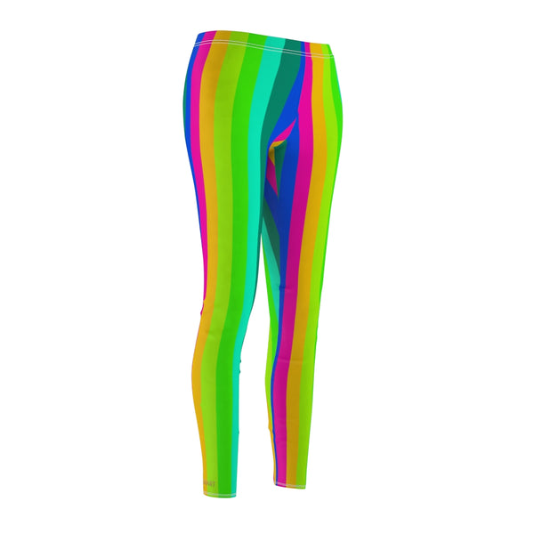 Rainbow Striped Women's Casual Leggings, Gay Pride Best Vertical Stripes Tights-All Over Prints-Printify-Heidi Kimura Art LLC