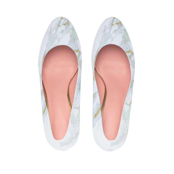 Modern Bright White Marble Print Premium Women's Platform Heels Stiletto Pumps-4 inch Heels-Heidi Kimura Art LLC