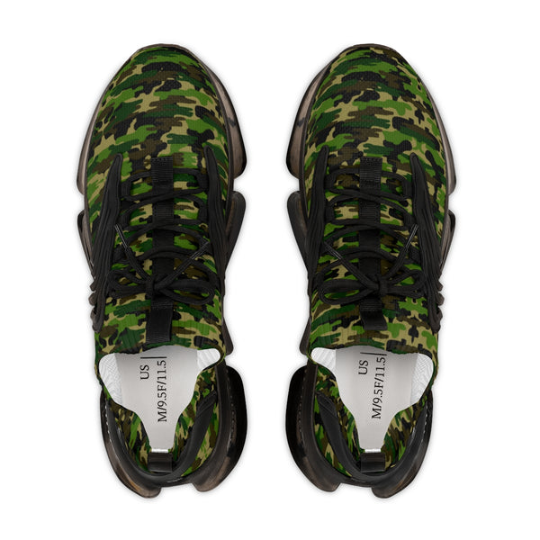 Green Camo Print Men's Shoes, Comfy Green Camouflaged Army Print Comfy Men's Mesh-Knit Designer Premium Laced Up Breathable Comfy Sports Sneakers Shoes (US Size: 5-12)
