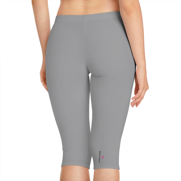 Ash Grey Women's Capri Leggings, Knee-Length Polyester Capris Tights-Made in USA (US Size: XS-2XL)