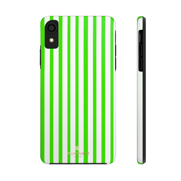 Green White Striped iPhone Case, Modern Case Mate Tough Samsung Galaxy Phone Cases-Phone Case-Printify-iPhone XR-Heidi Kimura Art LLC