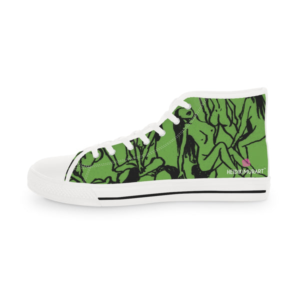 Green Nude Art Men's High Tops, Modern Minimalist Best Men's High Top Sneakers
